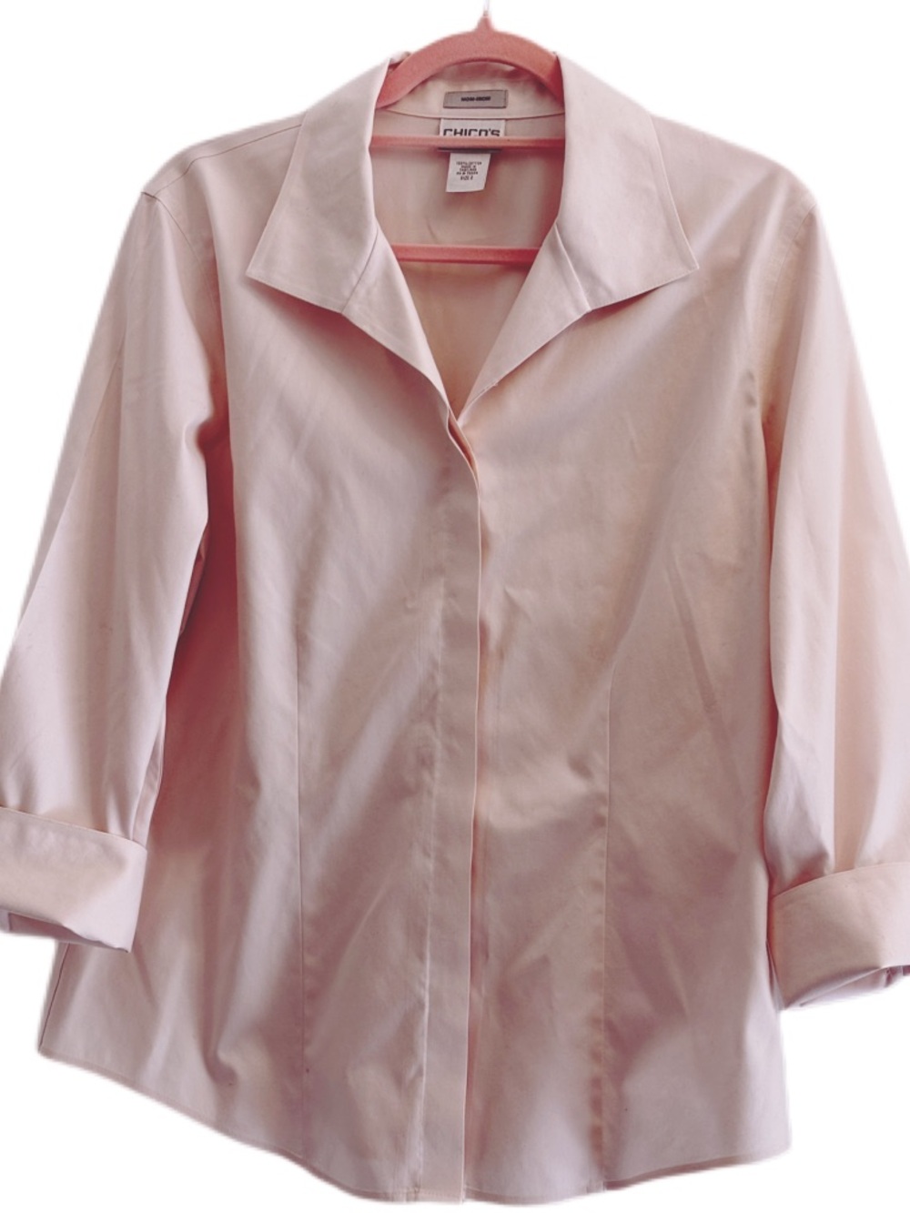 Chico's Pale Pink Non Iron Cotton Collared Button-Up Blouse